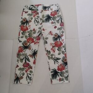 Chico's Bridgette Slub Crop Pants Women 1.5 US 10 Floral Alabaster